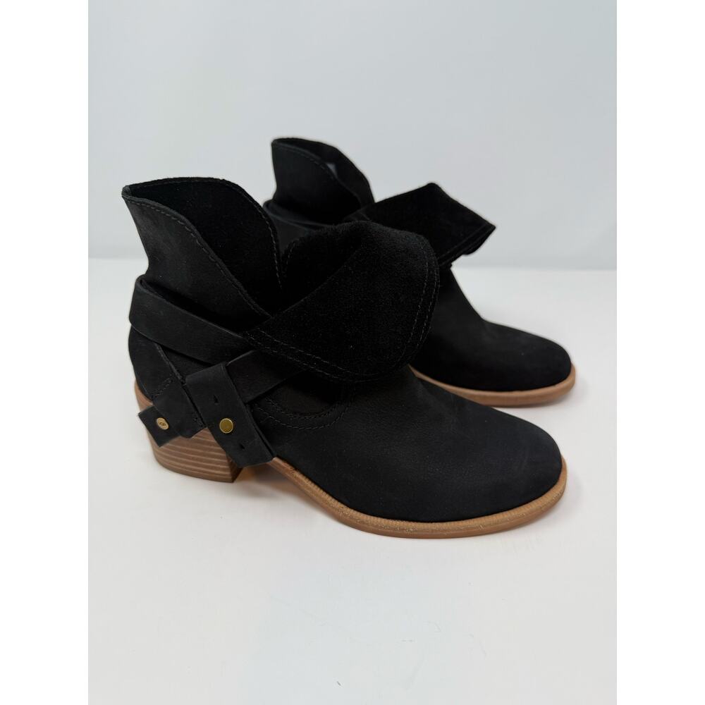 Ugg Elora Ankle Boots Women's 6 Black Suede Nubuck Leather Preppy Lux Designer - Picture 6 of 16